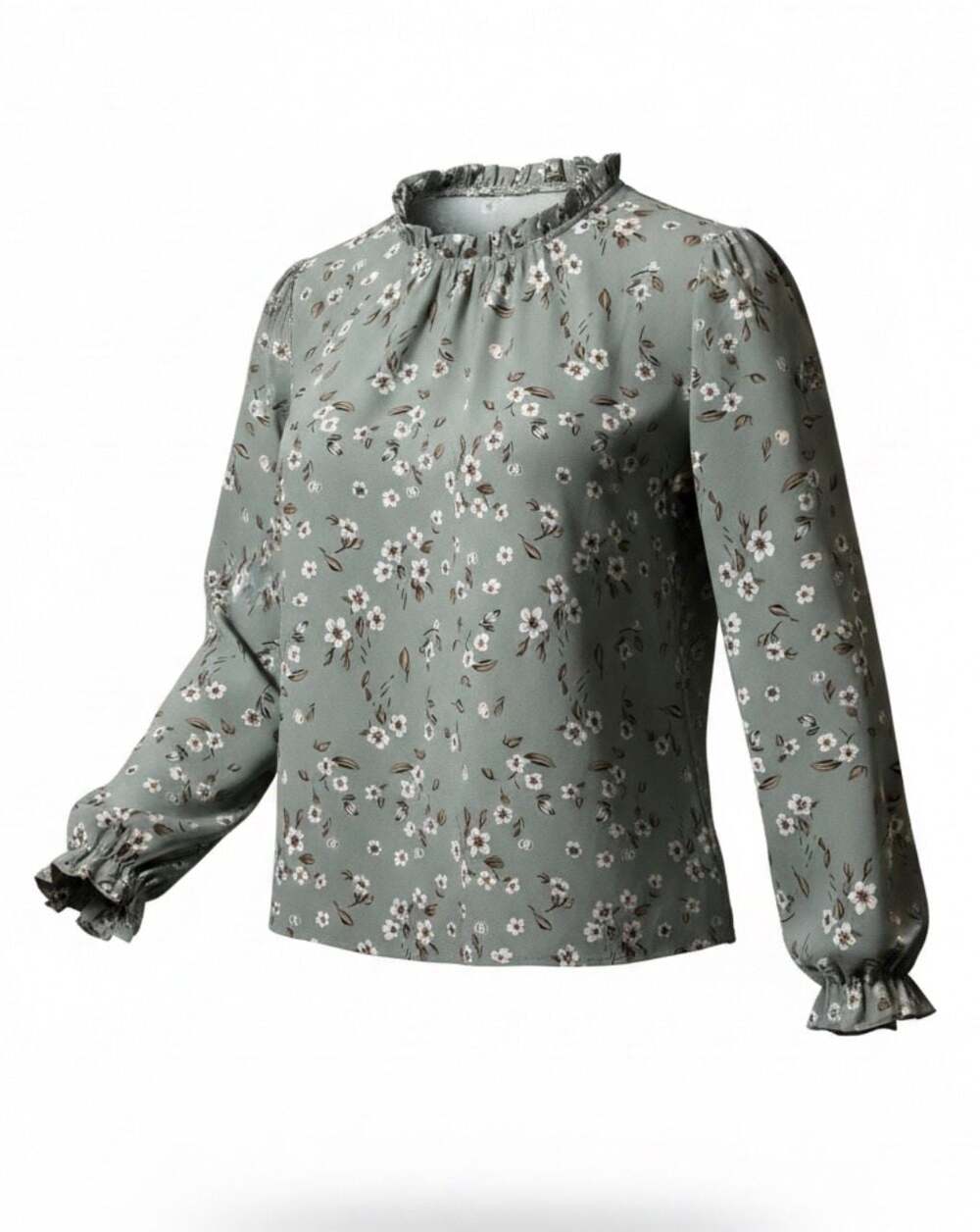 SHEIN Curve Mint Green Floral Print Frill Neck Flounce Sleeve Blouse 4XL